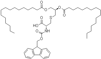 CAS 登录号：139573-77-6, (1R)-1-[[[(2R)-2-羧基-2-[[芴甲氧羰基]氨基]乙基]硫基]甲基]-1,2-乙二基双(十六烷酸)酯