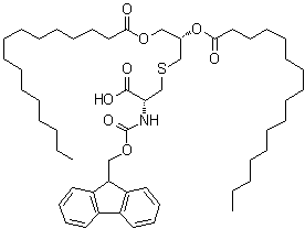 structure of CAS# 139573-78-7, 1S)-1-[[[(2R)-2-羧基-2-[[芴甲氧羰基]氨基]乙基]硫基]甲基]-1,2-乙二基双(十六烷酸)酯
