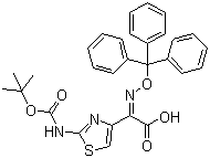 (Z)-2-(2-叔丁氧羰基氨基噻唑-4-基)-2-三苯甲基氧亚氨基乙酸分子结构 (CAS 140128-20-7)
