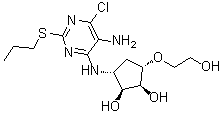(1S,2S,3S,5R)-3-(2-羟基乙氧基)-5-[[5-氨基-6-氯-2-(丙硫基)嘧啶-4-基]氨基]环戊烷-1,2-二醇分子结构 (CAS 1402150-32-6)