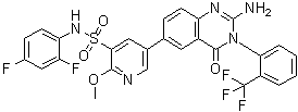 CAS # 1402345-92-9, 5-[2-Amino-3,4-dihydro-4-oxo-3-[2-(trifluoromethyl)phenyl]-6-quinazolinyl]-N-(2,4-difluorophenyl)-2-methoxy-3-pyridinesulfonamide