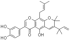 CAS # 140366-64-9, Flemiphilippinin A, 7-(3,4-Dihydroxyphenyl)-3-(1,1-dimethyl-2-propen-1-yl)-5-hydroxy-2,2-dimethyl-10-(3-methyl-2-buten-1-yl)-2H,6H-benzo[1,2-b:5,4-b']dipyran-6-one