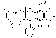 (5aR,7E,11E,14aS,15S)-rel-5a,6,9,10,13,14,14a,15-八氢-1,3-二羟基-5a,9,9,12-四甲基-15-苯基苯并[b]环十一碳五烯并[e]吡喃-2,4-二甲醛分子结构 (CAS 1411629-26-9)