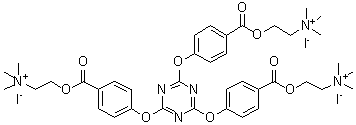 2,2',2'-[1,3,5-三嗪-2,4,6-三基三(氧基-4,1-亚苯基羰基氧基)]三[N,N,N-三甲基碘乙铵]分子结构 (CAS 1414469-59-2)