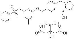 CAS # 1415562-83-2, (2R)-1-[[4-[[3-Methyl-5-[(phenylsulfonyl)methyl]phenoxy]methyl]phenyl]methyl]-2-pyrrolidinemethanol 2-hydroxy-1,2,3-propanetricarboxylate (1:1)