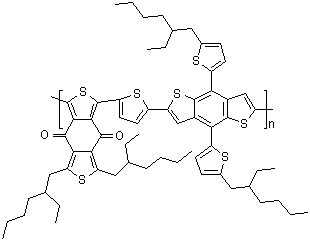 structure of CAS# 1415929-80-4, 聚[[4,8-二[5-(2-乙基己基)-2-噻吩基]苯并[1,2-b:4,5-b']二噻吩-2,6-二基]-2,5-噻吩二基[5,7-二(2-乙基己基)-4,8-二氧代-4H,8H-苯并[1,2-c:4,5-c']二噻吩-1,3-二基]]