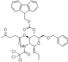 CAS 登录号：1416144-54-1, 乙基 2-脱氧-6-O-(苯基甲基)-1-硫代-2-[(2,2,2-三氯乙酰基)氨基]-beta-D-吡喃葡萄糖苷 4-(9H-芴-9-基甲基碳酸酯) 3-(4-氧代戊酸酯)