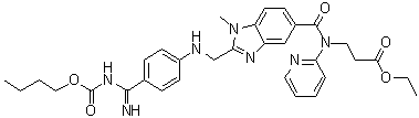 CAS # 1416446-43-9, N-[[2-[[[4-[[(Butoxycarbonyl)amino]iminomethyl]phenyl]amino]methyl]-1-methyl-1H-benzimidazol-5-yl]carbonyl]-N-2-pyridinyl-beta-alanine ethyl ester
