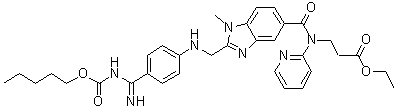 CAS # 1416446-45-1, N-[[2-[[[4-[Imino[[(pentyloxy)carbonyl]amino]methyl]phenyl]amino]methyl]-1-methyl-1H-benzimidazol-5-yl]carbonyl]-N-2-pyridinyl-beta-alanine ethyl ester