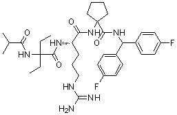 1-[[(2S)-5-[(氨基亚胺甲基)氨基]-2-[[2-乙基-2-[(2-甲基-1-氧代丙基)氨基]-1-氧代丁基]氨基]-1-氧代戊基]氨基]-N-[二(4-氟苯基)甲基]环戊烷甲酰胺]分子结构 (CAS 1417329-24-8)