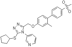 structure of CAS# 1418013-75-8, 3-[3-(环戊基硫基)-5-[[[2-甲基-4'-(甲基磺酰基)[1,1'-联苯]-4-基]氧基]甲基]-4H-1,2,4-三唑-4-基]吡啶