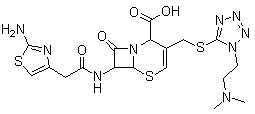 CAS # 142182-63-6, 7-[[(2-Amino-4-thiazolyl)acetyl]amino]-3-[[[1-[2-(dimethylamino)ethyl]-1H-tetrazol-5-yl]thio]methyl]-8-oxo-5-thia-1-azabicyclo[4.2.0]oct-3-ene-2-carboxylic acid