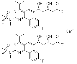 (3R,5R,6E)-7-[4-(4-氟苯基)-6-(1-甲基乙基)-2-[甲基(甲基磺酰基)氨基]-5-嘧啶基]-3,5-二羟基-6-庚烯酸钙盐(1:2)分子结构 (CAS 1422515-55-6)
