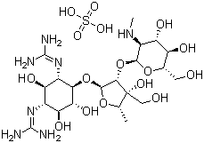 CAS # 1425-61-2, Dihydrostreptomycin sulfate, O-2-Deoxy-2-(methylamino)-alpha-L-glucopyranosyl-(1-2)-O-5-deoxy-3-C-(hydroxymethyl)-alpha-L-lyxofuranosyl-(1-4)-N,N'-bis(aminoiminomethyl)-D-streptamine sulfate