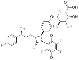 CAS # 1426174-41-5, Ezetimibe phenoxy glucuronide-D4, (2S,3S,4S,5R,6S)-6-[4-[(2S,3R)-3-[(3S)-3-(4-fluorophenyl)-3-hydroxypropyl]-4-oxo-1-(2,3,5,6-tetradeuterio-4-fluorophenyl)azetidin-2-yl]phenoxy]-3,4,5-trihydroxyoxane-2-carboxylic acid