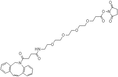 structure of CAS# 1427004-19-0, 2,5-Dioxo-1-pyrrolidinyl 20-(11,12-didehydrodibenz[b,f]azocin-5(6H)-yl)-17,20-dioxo-4,7,10,13-tetraoxa-16-azaeicosanoate