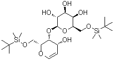 1,5-脱水-2-脱氧-6-O-[(叔丁基)二甲基硅烷基]-4-O-[6-O-[(叔丁基)二甲基硅烷基]-beta-D-吡喃半乳糖基]-D-阿拉伯-己-1-烯糖分子结构 (CAS 142800-37-1)