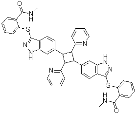 2,2'-[(2,4-二-2-吡啶基-1,3-环丁烷二基)双(1H-吲唑-3,6-二基硫基)]双[N-甲基苯甲酰胺]分子结构 (CAS 1428728-83-9)
