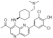 structure of CAS# 1431697-89-0, 1-[6-(3,5-Dichloro-4-hydroxyphenyl)-4-[[trans-4-[(dimethylamino)methyl]cyclohexyl]amino]-1,5-naphthyridin-3-yl]-ethanone