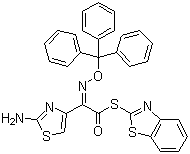 (Z)-2-(2-氨基噻唑-4-基)-2-三苯甲氧亚氨基硫代乙酸(S-2-苯并噻唑)酯分子结构 (CAS 143183-03-3)