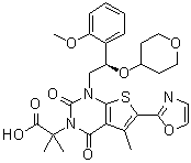1,4-二氢-1-[(2R)-2-(2-甲氧基苯基)-2-[(四氢-2H-吡喃-4-基)氧基]乙基]-alpha,alpha,5-三甲基-6-(2-恶唑基)-2,4-二氧代噻吩并[2,3-d]嘧啶-3(2H)-乙酸分子结构 (CAS 1434635-54-7)