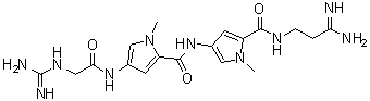 CAS # 1438-30-8, Congocidin, 4-[[2-[(Aminoiminomethyl)amino]acetyl]amino]-N-[5-[[(3-amino-3-iminopropyl)amino]carbonyl]-1-methyl-1H-pyrrol-3-yl]-1-methyl-1H-pyrrole-2-carboxamide, IA 887, NCI 3067, NSC 3067, Netropsin, Sinanomycin, T 1384