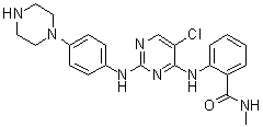 structure of CAS# 1439934-41-4, 2-[[5-氯-2-[[4-(1-哌嗪基)苯基]氨基]-4-嘧啶基]氨基]-N-甲基苯甲酰胺
