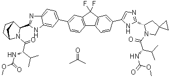 雷迪帕韦与丙酮的化合物分子结构 (CAS 1441674-54-9)