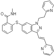 N-甲基-2-[[3-[(1E)-2-(2-吡啶基)乙烯基]-1-[2-(2-吡啶基)乙基]-1H-吲唑-6-基]硫基]苯甲酰胺分子结构 (CAS 1443118-72-6)