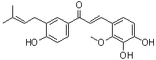CAS # 144506-15-0, Licochalcone D, (2E)-3-(3,4-Dihydroxy-2-methoxyphenyl)-1-[4-hydroxy-3-(3-methyl-2-buten-1-yl)phenyl]-2-propen-1-one