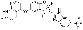 structure of CAS# 1446090-77-2, rel-5-[[(1R,1aS,6bR)-1a,6b-二氢-1-[6-(三氟甲基)-1H-苯并咪唑-2-基]-1H-环丙烯并[b]苯并呋喃-5-基]氧基]-3,4-二氢-1,8-萘啶-2(1H)-酮