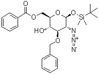 CAS 登录号：1447801-82-2, 2-叠氮基-2-脱氧-1-O-[(叔丁基)二甲基硅烷基]-3-O-苄基-beta-D-吡喃葡萄糖 6-苯甲酸酯
