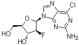 structure of CAS# 144924-88-9, 6-氯-9-(2-脱氧-2-氟-beta-D-阿拉伯呋喃糖基)-9H-嘌呤-2-胺
