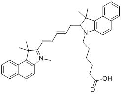 structure of CAS# 1449661-34-0, 2-(5-(3-(5-Carboxypentyl)-1,1-dimethyl-1,3-dihydro-2H-benzo[e]indol-2-ylidene)penta-1,3-dien-1-yl)-1,1,3-trimethyl-1H-benzo[e]indol-3-ium