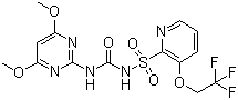 CAS # 145099-21-4, Trifloxysulfuron, 1-(4,6-dimethoxypyrimidin-2-yl)-3-[3-(2,2,2-trifluoroethoxy)-2-pyridylsulfonyl]urea, N-[[(4,6-dimethoxy-2-pyrimidinyl)amino]carbonyl]-3-(2,2,2-trifluoroethoxy)-2-pyridinesulfonamide