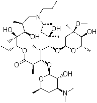 CAS # 145435-72-9, Gamithromycin, (2R,3S,4R,5S,8R,10R,11R,12S,13S,14R)-13-[(2,6-dideoxy-3-Cmethyl-3-O-methyl-a-L-ribo-hexopyranosyl)oxy]-2-ethyl-3,4,10-trihydroxy-3,5,8,10,12,14-hexamethyl-7-propyl-11-[[3,4,6-trideoxy-3-(dimethylamino)-b-D-xylo-hexopyranosyl]oxy]-1-oxa-7-azacyclopentadecan-15-one