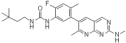 CAS # 1454682-72-4, N-(3,3-Dimethylbutyl)-N'-[2-fluoro-4-methyl-5-[7-methyl-2-(methylamino)pyrido[2,3-d]pyrimidin-6-yl]phenyl]urea, DP 4978, LY 3009120