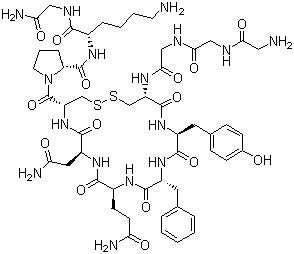CAS # 14636-12-5, Terlipressin, N-(N-(N-Glycylglycyl)glycyl)-8-L-lysinevasopressin, (2S)-1-[(4S,7S,10S,13S,16S,19S)-19-[[2-[[2-[(2-Aminoacetyl)amino]acetyl]amino]acetyl]amino]-13-benzyl-10-(2-carbamoylethyl)-7-(carbamoylmethyl)-16-[(4-hydroxyphenyl)methyl]-6,9,12,15,18-pentaoxo-1,2-dithia-5,8,11,14,17-pentazacycloicosane-4-carbonyl]-N-[(1S)-5-amino-1-(carbamoylmethylcarbamoyl)pentyl]pyrrolidine-2-carboxamide