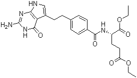 CAS # 146943-43-3, (S)-Diethyl 2-(4-(2-(2-amino-4-oxo-4,7-dihydro-3H-pyrrolo[2,3-d]pyrimidin-5-yl)ethyl)benzamido)pentanedioate, N-[4-[2-(2-Amino-4,7-dihydro-4-oxo-3H-pyrrolo[2,3-d]pyrimidin-5-yl)ethyl]benzoyl]-L-glutamic acid 1,5-diethyl ester