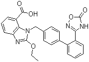 CAS # 147403-03-0, Azilsartan, 2-Ethoxy-1-[[2'-(4,5-dihydro-5-oxo-1,2,4-oxadiazol-3-yl)biphenyl-4-yl]methyl]benzimidazole-7-carboxylic acid