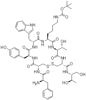 CAS # 147790-89-4, D-Phenylalanyl-L-cysteinyl-L-tyrosyl-D-tryptophyl-N6-[(1,1-dimethylethoxy)carbonyl]-L-lysyl-L-threonyl-N-[(1R,2R)-2-hydroxy-1-(hydroxymethyl)propyl]-L-cysteinamide cyclic (2→7)-disulfide