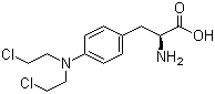 CAS 登录号：148-82-3, 美法仑, 米尔法兰, 左旋苯丙氨酸氮芥, 4-[双(2-氯乙基)氨基]-L-苯丙氨酸
