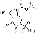 structure of CAS# 148017-44-1, (2S,4S)-2-[[(Aminosulfonyl)[(tert-butoxy)carbonyl]amino]methyl]-4-mercapto-1-pyrrolidinecarboxylic acid tert-butyl ester