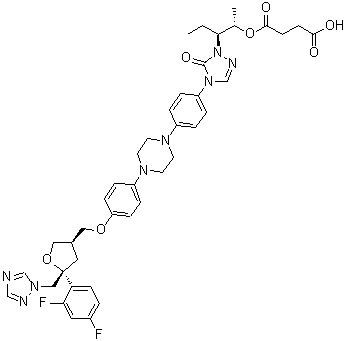 CAS 登录号：1488301-79-6, 2,5-脱水-4-[[4-[4-[4-[1-[(1S,2S)-2-(3-羧基-1-氧代丙氧基)-1-乙基丙基]-1,5-二氢-5-氧代-4H-1,2,4-三唑-4-基]苯基]-1-哌嗪基]苯氧基]甲基]-1,3,4-三脱氧-2-C-(2,4-二氟苯基)-1-(1H-1,2,4-三唑-1-基)-D-苏式-戊糖醇