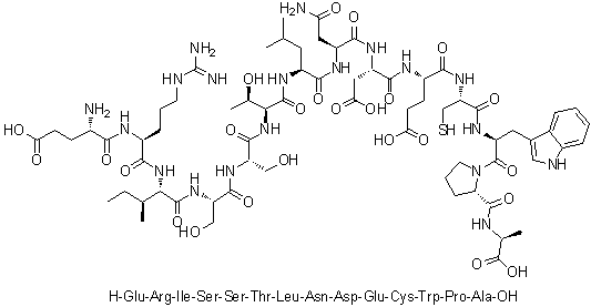 L-alpha-谷氨酰-L-精氨酰-L-异亮氨酰-L-丝氨酰-L-丝氨酰-L-苏氨酰-L-亮氨酰-L-天冬氨酰胺酰-L-alpha-天冬氨酰-L-alpha-谷氨酰-L-半胱氨酰-L-色氨酰-L-脯氨酰-L-丙氨酸分子结构 (CAS 1491970-61-6)