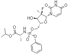 structure of CAS# 1496552-28-3, N-[[P(S),2'R]-2'-Deoxy-2'-fluoro-2'-methyl-P-phenyl-5'-uridylyl]-D-alanine 1-methylethyl ester