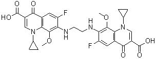 CAS 登录号：1497338-53-0, 7,7'-(1,2-乙二基二亚氨基)二[1-环丙基-6-氟-1,4-二氢-8-甲氧基-4-氧代-3-喹啉羧酸]