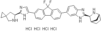 structure of CAS# 1499193-67-7, (6S)-6-[5-[7-[2-(1R,3S,4S)-2-氮杂双环[2.2.1]庚烷-3-基-1H-苯并咪唑-6-基]-9,9-二氟-9H-芴-2-基]-1H-咪唑-2-基]-5-氮杂螺[2.4]庚烷四盐酸盐