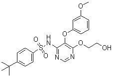 structure of CAS# 150725-87-4, 4-(1,1-Dimethylethyl)-N-[6-(2-hydroxyethoxy)-5-(3-methoxyphenoxy)-4-pyrimidinyl]benzenesulfonamide