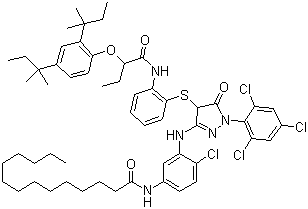 CAS # 150779-67-2, 1-(2,4,6-Trichlorophenyl)-3-(5-tetradecanamido-2-chloroanilino)-4-[2-[alpha-(2,4-di-tert-pentylphenoxy)butyramido]phenylthio]-5-pyrazolone